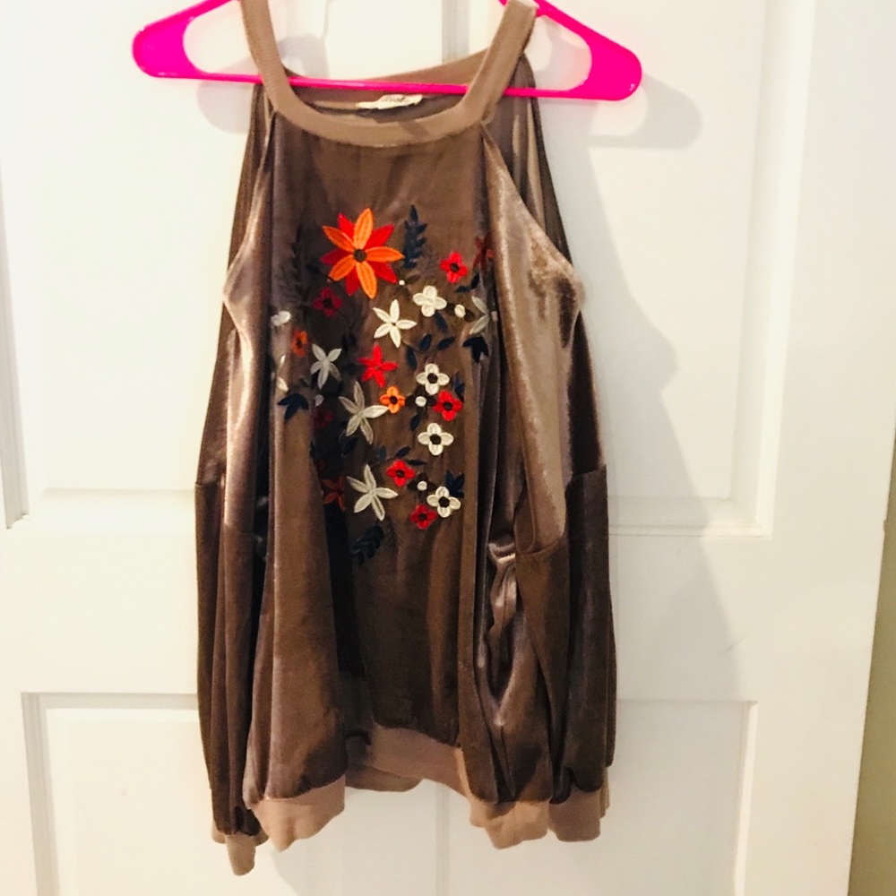 Ladies velour cold shoulder detail top